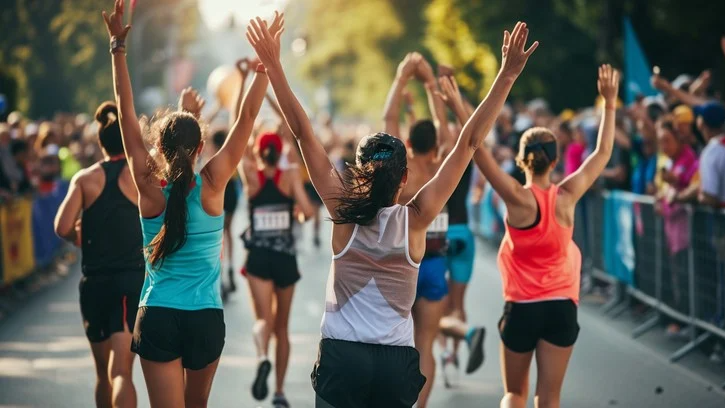 Runners celebrating race results